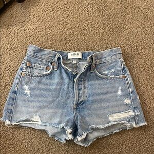 Agolde Blue Distressed Jean Shorts High-Waisted
